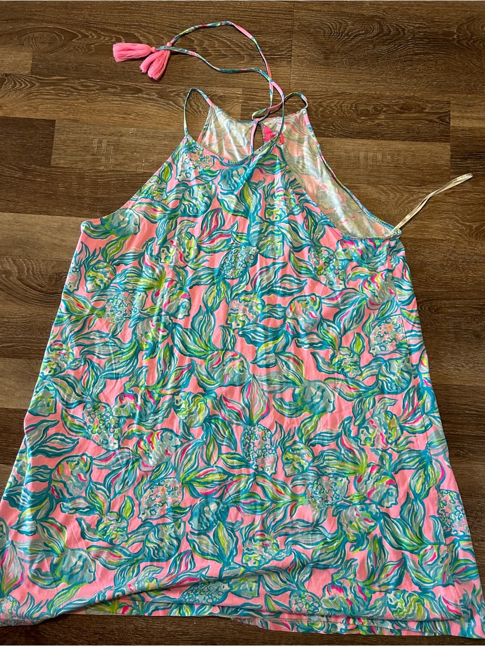 Lilly Pulitzer Pink and Teal Tropical Print Tassel Dress - Picture 2 of 2